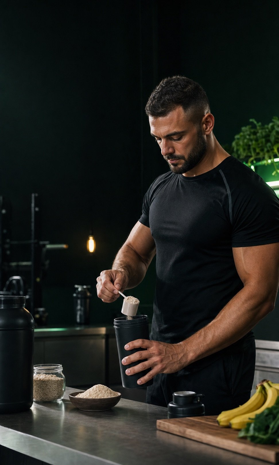 Спортен нутриционист приготвя прецизно измерен хранителен шейк